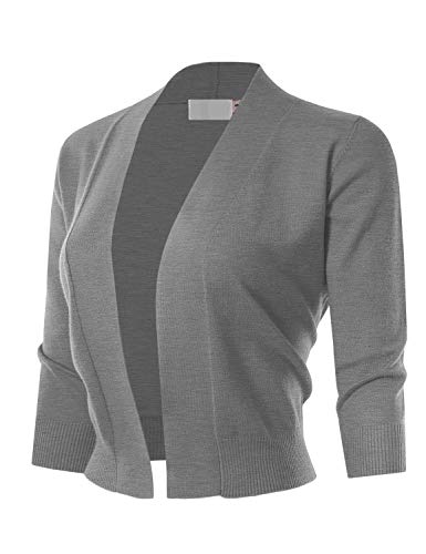 MAYSIX APPAREL 3/4 Sleeve Solid Open Bolero Cropped Cardigan for Women HeatherGray XL