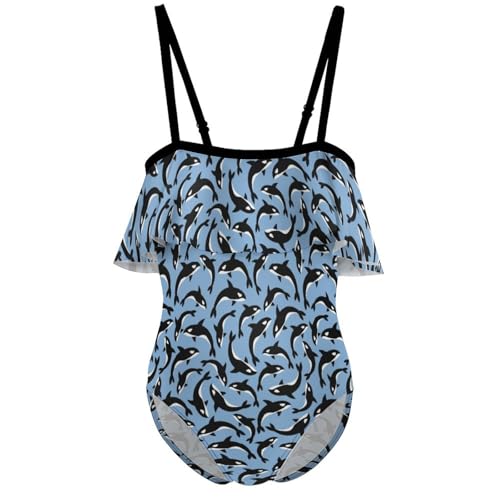 Killer Whales Orca Girls One-Piece Swimsuits Beach Bathing Suits Adjustable Swimwear for 6-12 Years