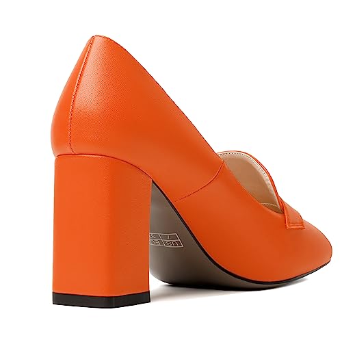 Image of MODENCOCO Womens Sexy Formal Matte Slip On Square Toe Work Block High Heel Loafers Shoes 3.5 Inch