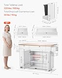 VEVOR Wyspa kuchenna z miejscem do przechowywania, mobilny wózek kuchenny o szerokości 153 cm z kółkami, 2 szuflady, szafka na śmieci, uchwyt na noże, stojak na przyprawy i wieszak na ręczniki, stół