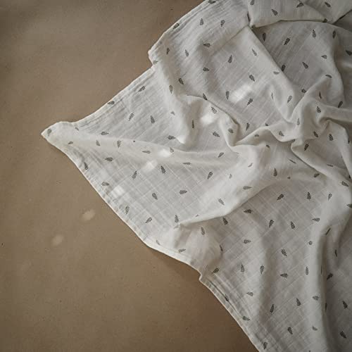 Image of mushie Muslin Baby Swaddle Blanket | 100% Organic Cotton (Leaves)