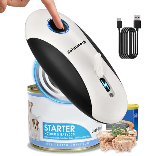 SAKAMOSH Rechargeable Electric Can Opener for Seniors, Hands Free Safety