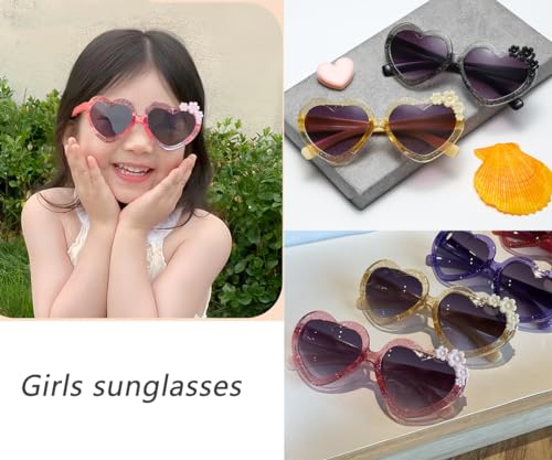 Kids Heart Sunglasses UV 400 Protection Heart Shaped Flower Glasses for Girls Boys Age 3-10 Eyewear Beach Holiday2