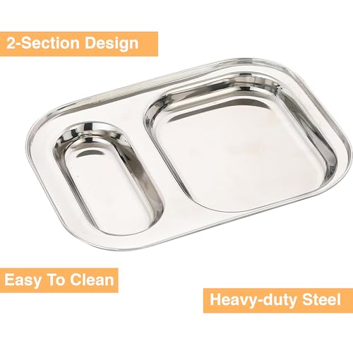 Image of Expresso 2 in 1 Rectangle Eight Compartment Divided Plate /Thali /Bhojan Thali /Mess Tray /Dinner Plate | Plates for Lunch /Dinner with Mirror Finish Stainless Steel Bhojan Plates Set of 2