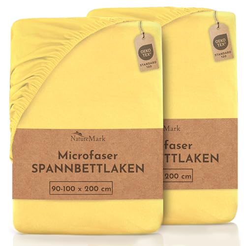 NatureMark Mikrofaser SPANNBETTLAKEN 2er Pack zum Sparpreis! viele Größen und Farben Markenware (Bettlaken 90 x 200 cm, 100 x 200 cm - Gelb)