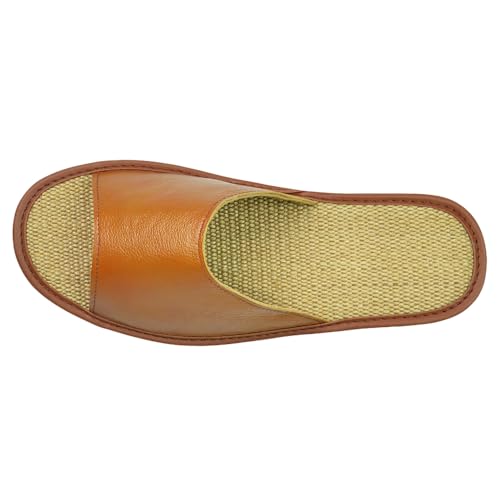 Image of Hwayslon Leather Slippers Men's Women's Leather Room Shoes Natural Cowhide Luxury Solid Color Unisex