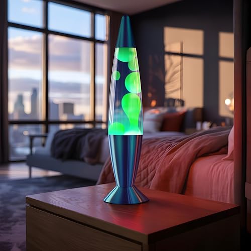 Image of JAMBO 16 inch Beautiful Lamp- Blue with Yellow /Green Wax, Relaxing Liquid Light, Night Light Nightlight, Home Decor Living Room Office Bedroom Lamp for Adults Teens Kids, Magma Motion