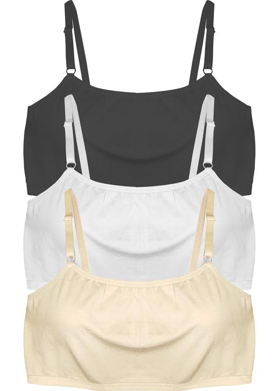 Image of Pack of 3 & 6 Solid Beginner Bras for Girls /Kids: Half Slips & Camisoles (in, Age, 13 Years, 14 Years, Regular, Black, White & Skin)
