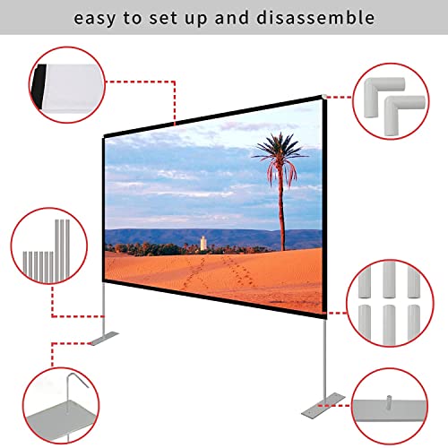 Image of SKERELL Projector Screen with Stand 120 inch Portable Projection Screen 16:9 4K HD Rear Front Projections Movies Screen with Carry Bag for Indoor Outdoor Home Theater Backyard Cinema Travel
