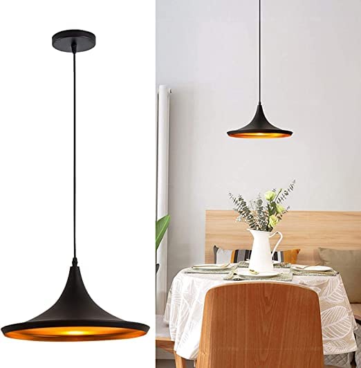Light4Life Light Vintage Retro Hanging Ceiling Lamp Black Metal - Instrument Aluminum Chandeliers Fixture Light with E27 Bulb for Kitchen Home Bedroom Horne (Bulb Not Included)-image-20