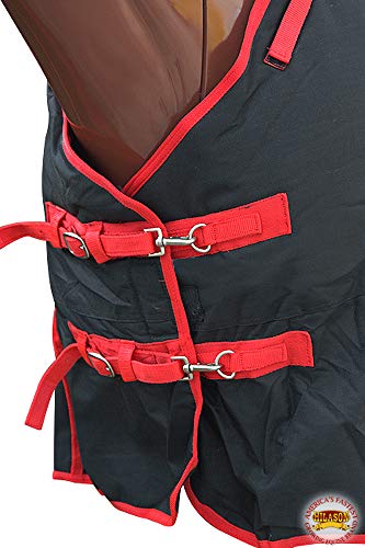Black with Red Trims 84 Inch HILASON 1200D Winter Waterproof Poly Horse Turnout Blanket Belly Wrap