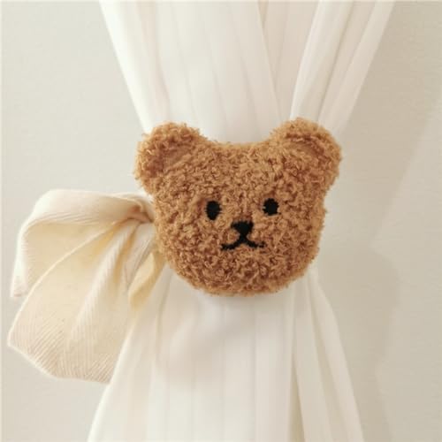 Image of 2 Pack Curtain Tiebacks, Plush Bear Decorative Rope Curtain Ties, Curtain Holder Holdbacks, Window Treatment (Brown)