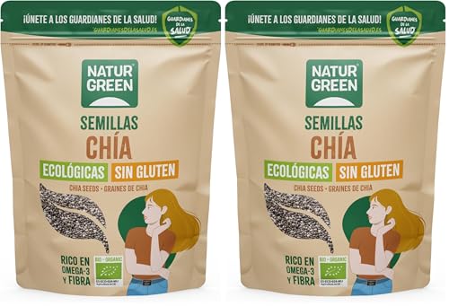 NaturGreen - Semillas Chía, Chía Ecológia, Ricas en Fibra y Ácidos Grasos Saludables, Omega 3, Natural, Sin Gluten - 500g (Paquete de 2)