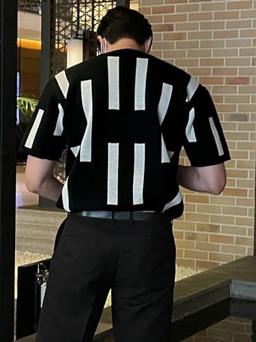 SHENHE Men's Short Sleeve Sweater Jumper Crew Neck Loose Fit Business Casual Knit Top Jumper2