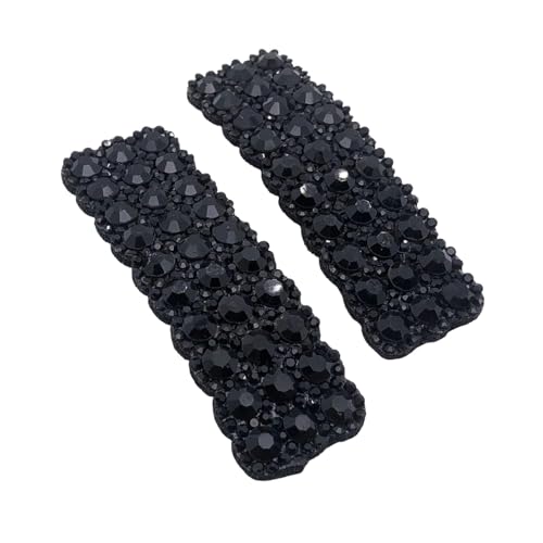 2 Pinzas para el cabello con cierre a presión y decoración de piedras negras para mujeres y niñas, diseño rectangular coreano miniatura 1