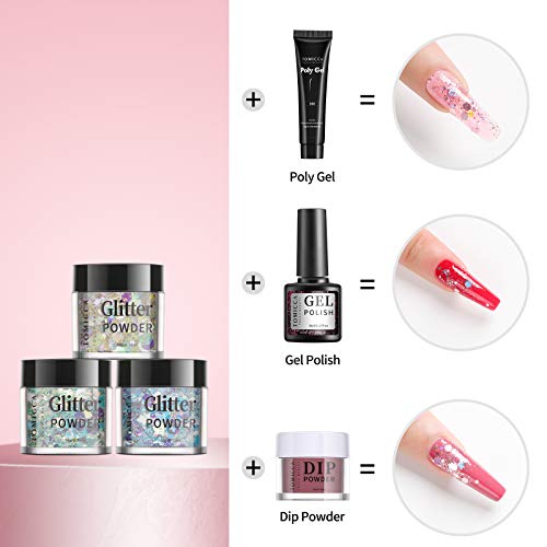 TOMICCA Dip Nail Glitter Powder 8 * 10g, Festival Dipping Powder Nail Art Powder Craft Pailletten für Nagel Gesicht… – Bild 7