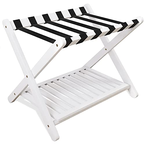 SMIBUY Portaequipajes plegable de bambú con estante de almacenamiento (blanco) Cover