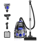 PKUYIE Canister Vacuum Cleaner, 40Kpa 1600W Cyclon Power Bagless Canister Vacuum Cleaners for Home, 3.7QT Large Dust Cup, Lightweight Vac for Hard Floors, Carpets, Pet Hair, Blue