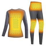 YAMNYSS Heated Ropa Interior Térmica Camisa Y Pantalón, Mujeres Eléctrica Calefacción Pantalones Largos Conjunto con Forro De Lana para La Caza Esquí,Gris,L