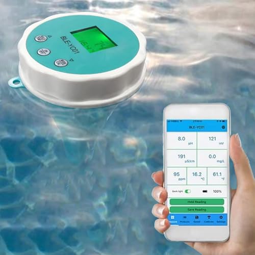 Pool Wassertester 6-in-1-Detektor Wasserqualitätstester LCD-Display IP67 Wasserdicht PH-Chlor-EC-TDS-ORP-Temperaturtester for Spa-Poolwasser Mit Bluetooth-App