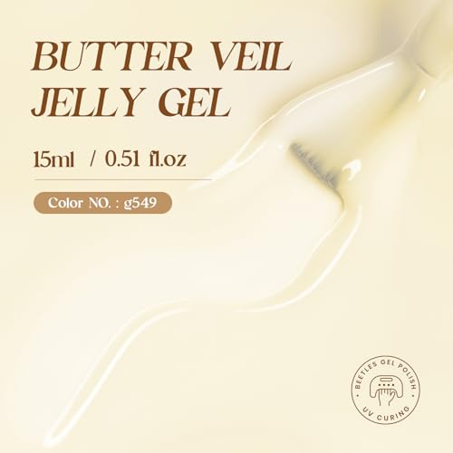Image of Beetles Butter Veil Yellow Jelly Gel Nail Polish, 15ML Butter Yellow Gel | Sheer Gel Polish Base Color Nail Concealer Translucent Effect Soak Off UV DIY Nail Art Manicure Gift for Women