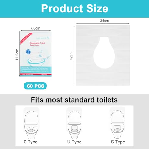 flintronic Toilettenauflage, 60 Stück Einweg Toilettensitzbezug, Spülbare Toilettenauflage, Wasserdichte Toilettenauflagen, Einzeln Verpackt, für Reisen, Geschäftsreise, Offentliche Toiletten