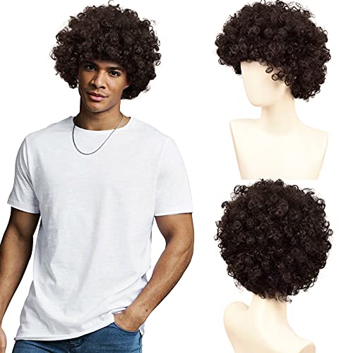 Afro short curly Disco Hippie Wig , Shaggy Curly Wig for men,70s 80s Wig Disco Rocker Wig Costume Cosplay Halloween Daily Wear Wig Heat Resistant Synthetic Wig