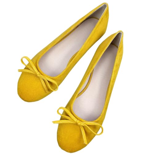 Image of TN TANGNEST Women's Velvet Flats Round Toe Ballet Shoes | Elegant Bowknot Flats Comfortable Casual Slip On Flats for Work