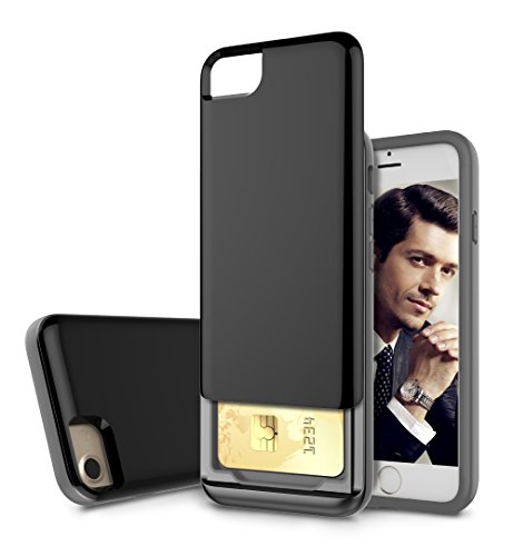 Style4U iPhone 8 / iPhone 7 Case, Slim Shock-Resistant Hybrid Armor Case with Credit/ID Card Compartment for Apple iPhone 8 and iPhone 7 with 1 Stylus [Black]