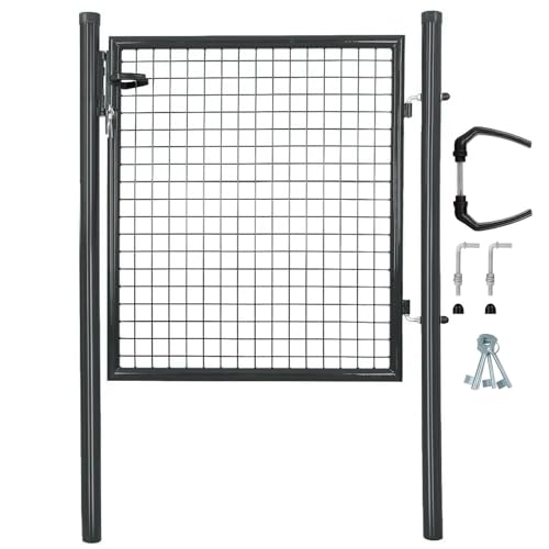 ATTAS Gartentor Metall | 100x100, anthranzit, inkl. Schloss und 3 Schlüssel abschließbar| Zauntür, Gartentür für Doppelstabmattenzaun Tor, Zauntor Metall, Hoftor, Rund
