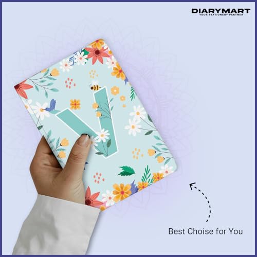 Image of Initial V Premium Soft Bound Notebook Diary for Girls and Women (B6, 90 GSM, 160 Ruled Pages) Floral Design Notebook Journal Diary