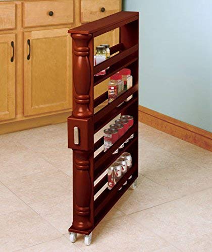 Brown Wooden Spice Seasoning Can Rack Slim Rolling Cart Space Saver Organizer Shelf Storage Kitchen Organization Fits Between Cabinets and Refrigerator by KNL Store