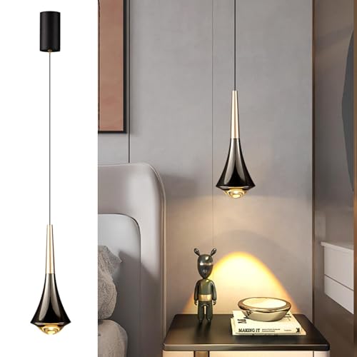 ACMHNC LED Pendelleuchte Schwarz Gold, Moderne Hängeleuchte Höhenverstellbar für Schlafzimmer, Esstisch, Kücheninsel, Wohnzimmer, Wassertropfen-Design, Warmweiß 3000K, Lampe hängend, Aluminium