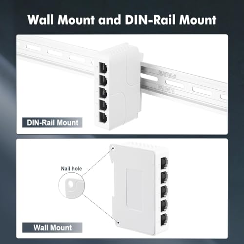 Image of PoE Switch 5 Port, 1 in 4 Out Extender, Repeater Support IEEE802.3af /at /bt Powered 90W, 100Mbps Ethernet Passthrough Switch, Extend 250m(328ft), Wall and Din-Rail Mount (POE Extender 1 X 4)