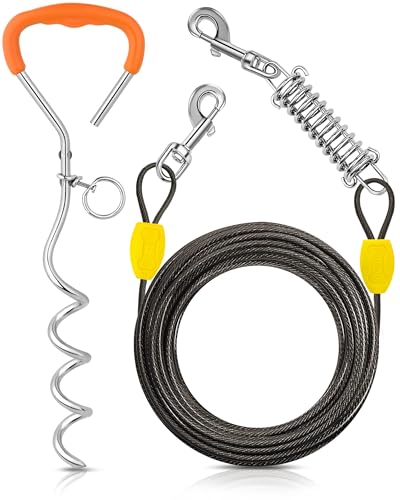 Petbobi Dog Tie Out Cable and Stake, 30ft Heavy Duty Dog Leads for Yard