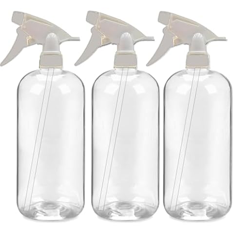 EZPRO USA Plastic Spray Bottle 24 Oz All-Purpose Heavy Duty Spraying Bottles Leak Proof Mist Empty Water Bottle for Cleaning Solution Pet Adjustable Nozzle Measurements 360 Upside Down White 3-pack Cover