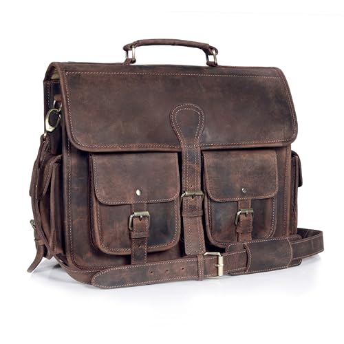 Vintage Leather Messenger Bag for Men, 13x18x5 Inches