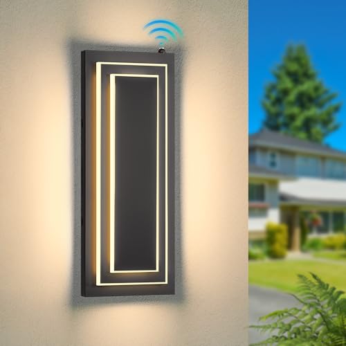 ZSMAIKU Dusk to Dawn Outdoor Wall Light,15.7 in Black Exterior Light Fixtures,2-Tier Waterproof Modern Outside Lights for House,Porch,Garage,Front Door,Patio with 24W 3000K Warm White Light,1 Pack