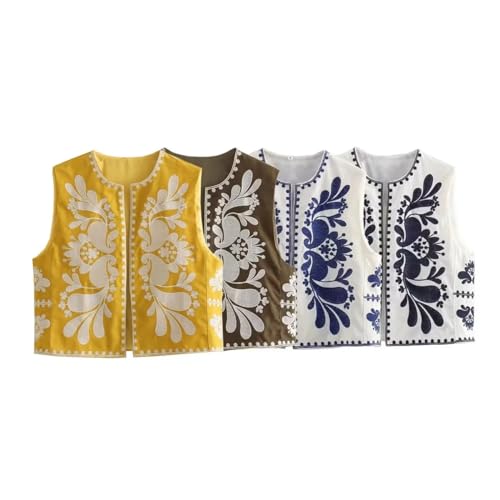 CYee Women Boho Floral Vest Vintage Flower Embroidered Waistcoat Top Sleeveless Shirts Fairycore Cottagecore Cardigan3