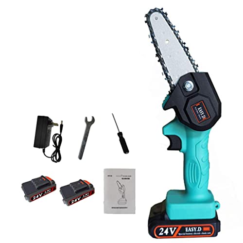 Mini Tronçonneuse Électrique 2 * 24V Coupe-Bois Alimenté Par Batterie Scie À Chaîne À Main Outil Électrique Pour La Coupe Du Bois, L'élagage Et L'exploitation Des Arbres Fruitiers (Bleu)