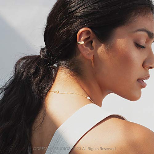 Dremmy Studios Dainty Cz Ear Cuffs Earrings 14K Gold Filled Chunky Simple Thick Round Non Pierced Tiny Ear Cuffs White Cubic Zirconia Sleeper Huggie Hoops Ear Cartilage Clip Fake Earrings #TOP4