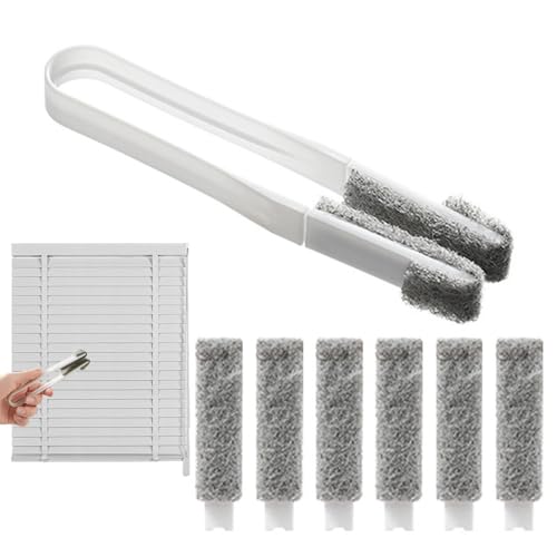Spazzola per la pulizia della veneziana, spazzola per la pulizia delle tende a mano, con 6 testine di ricambio, spolverino per tapparelle, binario per finestra