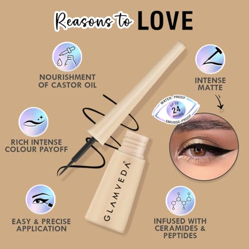 Image of Glamveda Liquid Eye Liner, Black, Long Lasting Matte Waterproof Liner - Smudge Proof, Transfer Proof Eye Makeup, Bold, Clean, Smudge-Free Look 24-Hour Long Stay 4.5 ml