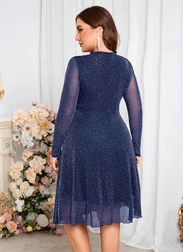 ZOMVA Plus Size Sparkly Mesh Dress A Line V Neck Wrap Short Glitter Dresses Wedding Guest Cocktail Evening Party4