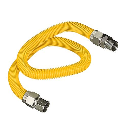 HIGHCRAFTGUHDZD3436Q 36" Flexible Yellow Epoxy Coated Gas Line Connector with 1" O.D. and 3/4'' FIP x 3/4'' MIP Fittings, Stainless Steel (UPGRADE-NEW)