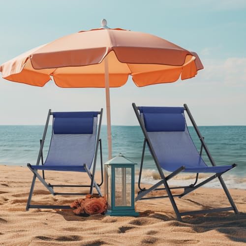 Menkxi HEN-MENKXI-2117 2 Pcs Patio Sling Chairs Outdoor Folding Poolside Chair With Pillow Adjustable 5 Levels Reclining Chairs Portable Beach Chairs Waterproof Breathable Mesh Aluminum Frame thumb #1
