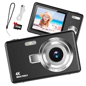 Digital Camera 1080P FHD Compact Camera 44MP Camera with 2.4″ LCD Screen,16X Digital Zoom Simple Vlogging Camera Portable Digital Camera with 32gb SD Card for Kids Teen Students Beginner (Black)