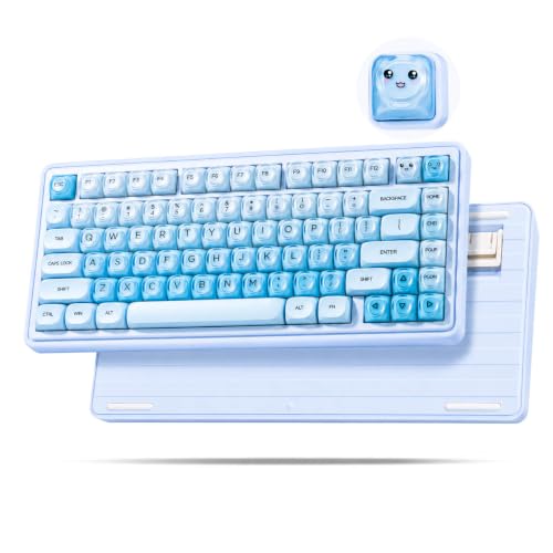 Image of ZORNHER UR82 Wireless Foundation Mechanical Keyboard,75% Creamy Keyboard,Cute Gaming Keyboard,Jelly Crystal Gradient Keycaps,Hot Swappable,RGB Backlit,for Mac Windows,BT5.0 /USB-C /2.4GHz,Ice Blue