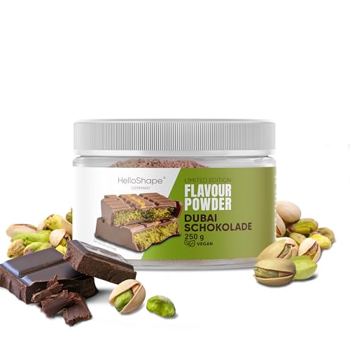 Hello Shape Flavour Powder Dubai Chocolate: Geschmackspulver fast ohne Kalorien – vegan, ballaststoffreich, mit Laktase, vielseitiges Flavour Pulver Lebensmittelaroma