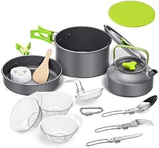 Camping Cookware Kit,Outdoor Cooking Set with Kettle,Lightweight Camping Pot and Pan for 2 to 3 People Camping,Hiking,Picnic